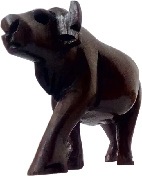 wooden carving sculpture of bull