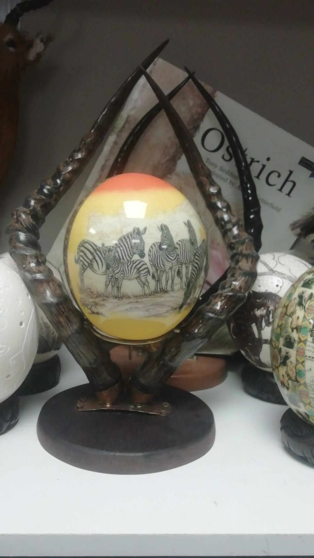 Kudu horn stand with egg